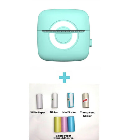 Fun Print C13 Portable Mini Printer Stickers Label Thermal Photo Labeller Printing Maker Self-adhesive Colors Transparent Papers C13 Blue with 7Roll