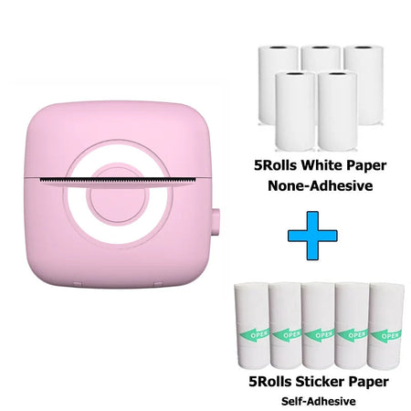 Fun Print C13 Portable Mini Printer Stickers Label Thermal Photo Labeller Printing Maker Self-adhesive Colors Transparent Papers C13 Pink with 10Roll