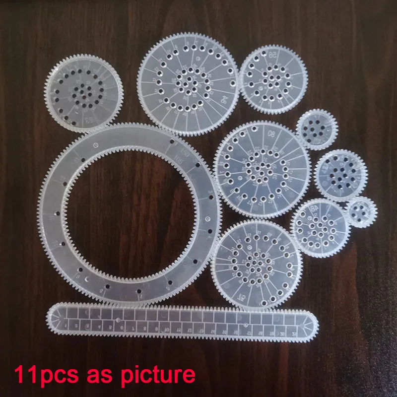 Funny Interlocking Gears Wheels Spirograph Drawing Toys Set Creative Educational Toy for Children Painting Drawing Accessories 11pcs as picture 1