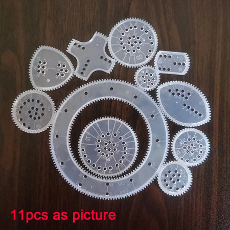 Funny Interlocking Gears Wheels Spirograph Drawing Toys Set Creative Educational Toy for Children Painting Drawing Accessories 11pcs as picture