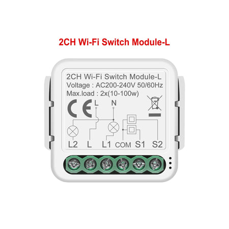 GIRIER Tuya WiFi Smart Switch Module No Neutral Wire Required Breaker Relay 1 2 3 4 Gang Supports 2 Way Control Alexa Hey Google