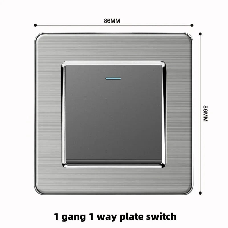 Grey Stainless Steel Metal Uk 13A Wall 220V Light Switch with Electrical Socket, Smart Type-c Fast Charging Wall USB C Socket