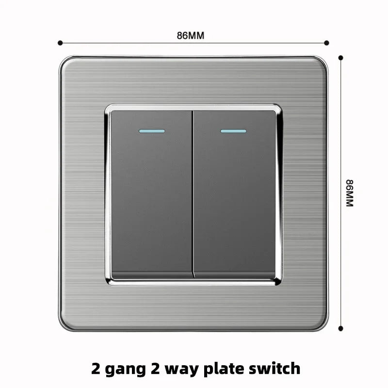 Grey Stainless Steel Metal Uk 13A Wall 220V Light Switch with Electrical Socket, Smart Type-c Fast Charging Wall USB C Socket