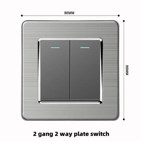 Grey Stainless Steel Metal Uk 13A Wall 220V Light Switch with Electrical Socket, Smart Type-c Fast Charging Wall USB C Socket