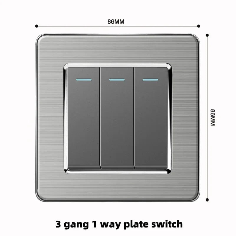 Grey Stainless Steel Metal Uk 13A Wall 220V Light Switch with Electrical Socket, Smart Type-c Fast Charging Wall USB C Socket