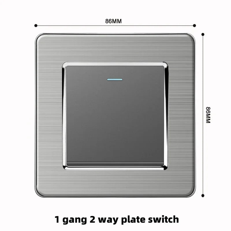 Grey Stainless Steel Metal Uk 13A Wall 220V Light Switch with Electrical Socket, Smart Type-c Fast Charging Wall USB C Socket