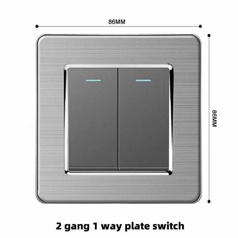 Grey Stainless Steel Metal Uk 13A Wall 220V Light Switch with Electrical Socket, Smart Type-c Fast Charging Wall USB C Socket