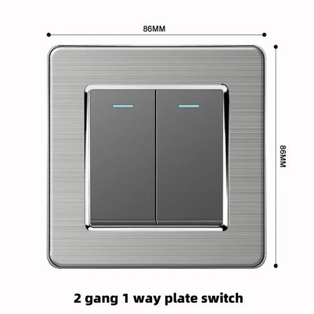Grey Stainless Steel Metal Uk 13A Wall 220V Light Switch with Electrical Socket, Smart Type-c Fast Charging Wall USB C Socket