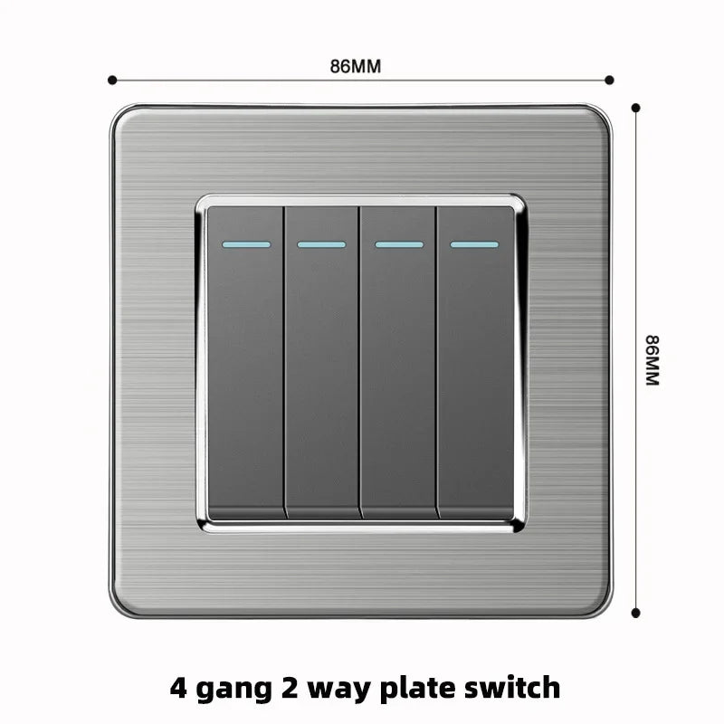 Grey Stainless Steel Metal Uk 13A Wall 220V Light Switch with Electrical Socket, Smart Type-c Fast Charging Wall USB C Socket