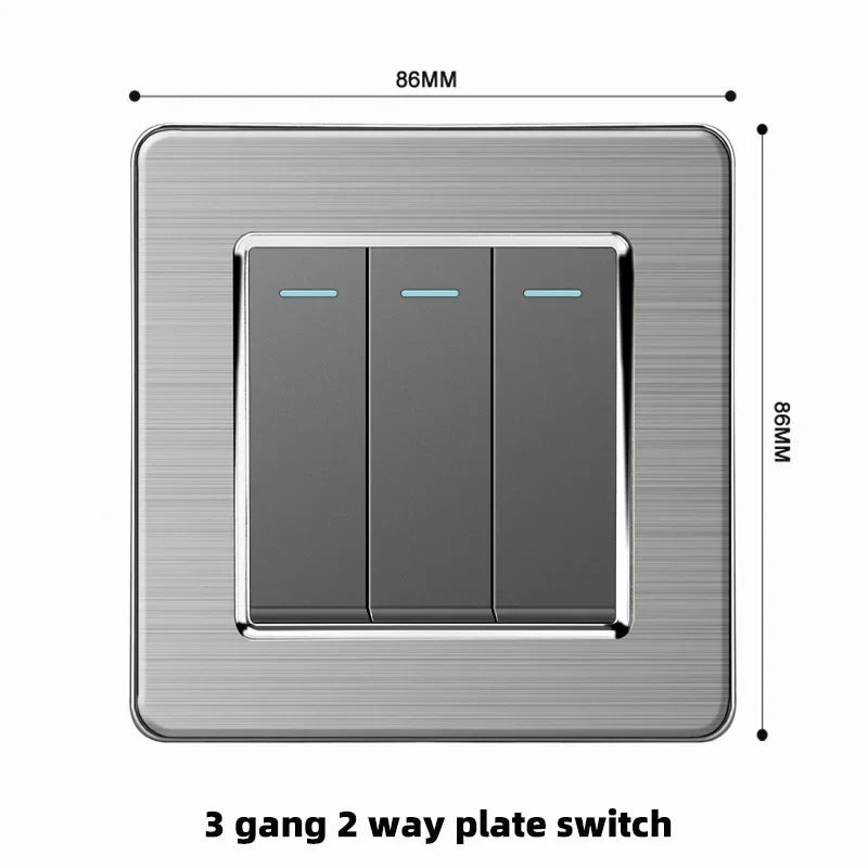 Grey Stainless Steel Metal Uk 13A Wall 220V Light Switch with Electrical Socket, Smart Type-c Fast Charging Wall USB C Socket