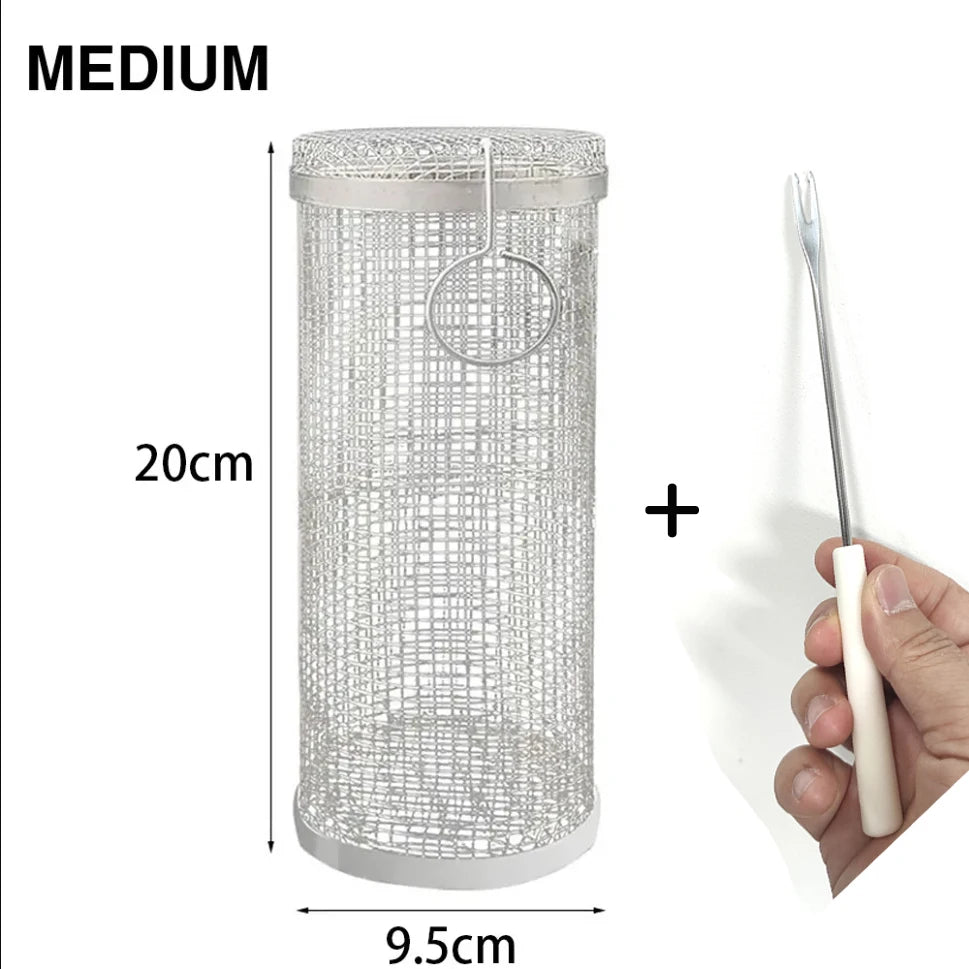 Grill Basket BBQ Grill Basket Rolling Grilling Basket Stainless Steel Grill Mesh Useful Barbeque Grill Accessories Portable