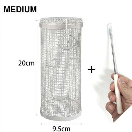 Grill Basket BBQ Grill Basket Rolling Grilling Basket Stainless Steel Grill Mesh Useful Barbeque Grill Accessories Portable