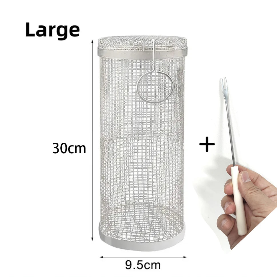 Grill Basket BBQ Grill Basket Rolling Grilling Basket Stainless Steel Grill Mesh Useful Barbeque Grill Accessories Portable