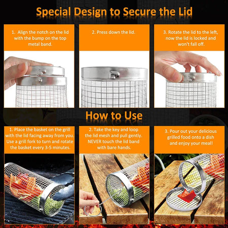 Grill Basket BBQ Grill Basket Rolling Grilling Basket Stainless Steel Grill Mesh Useful Barbeque Grill Accessories Portable