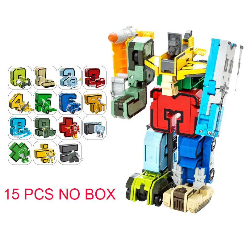 GUDI Assemble Robots Transformation Building Blocks Action Figure Car Model Deform Number Letters Alphabet Math Educational Toys 15pcs NO BOX