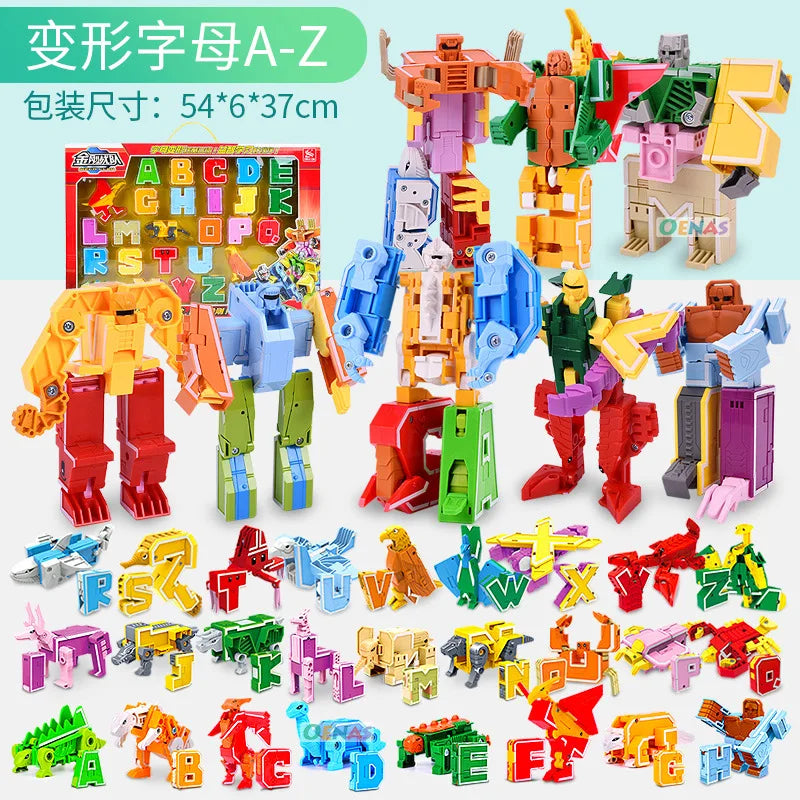 GUDI Assemble Robots Transformation Building Blocks Action Figure Car Model Deform Number Letters Alphabet Math Educational Toys A-Z 26PCS NO BOX