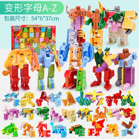 GUDI Assemble Robots Transformation Building Blocks Action Figure Car Model Deform Number Letters Alphabet Math Educational Toys A-Z 26PCS NO BOX