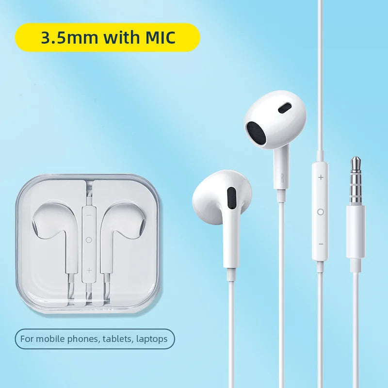 Half-In-Ear Wired Headphones HiFi Music Earbud Handfree Earphone Type-C 3.5mm With Mic For Android Samsung Xiaomi Tablet Laptops 3.5mm With MIC
