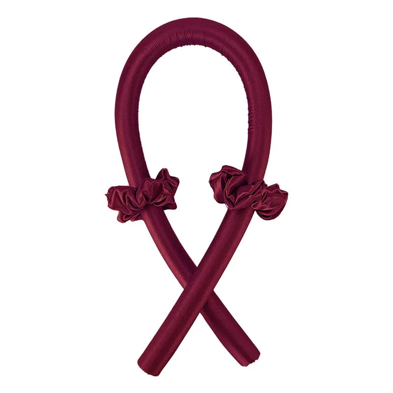 Heatless Curling Rod Headband No Heat Silk Curls Ribbon Hair Rollers Sleeping Soft Headband Lazy Hair Curlers Hair Styling Tools Wine Red / CHINA