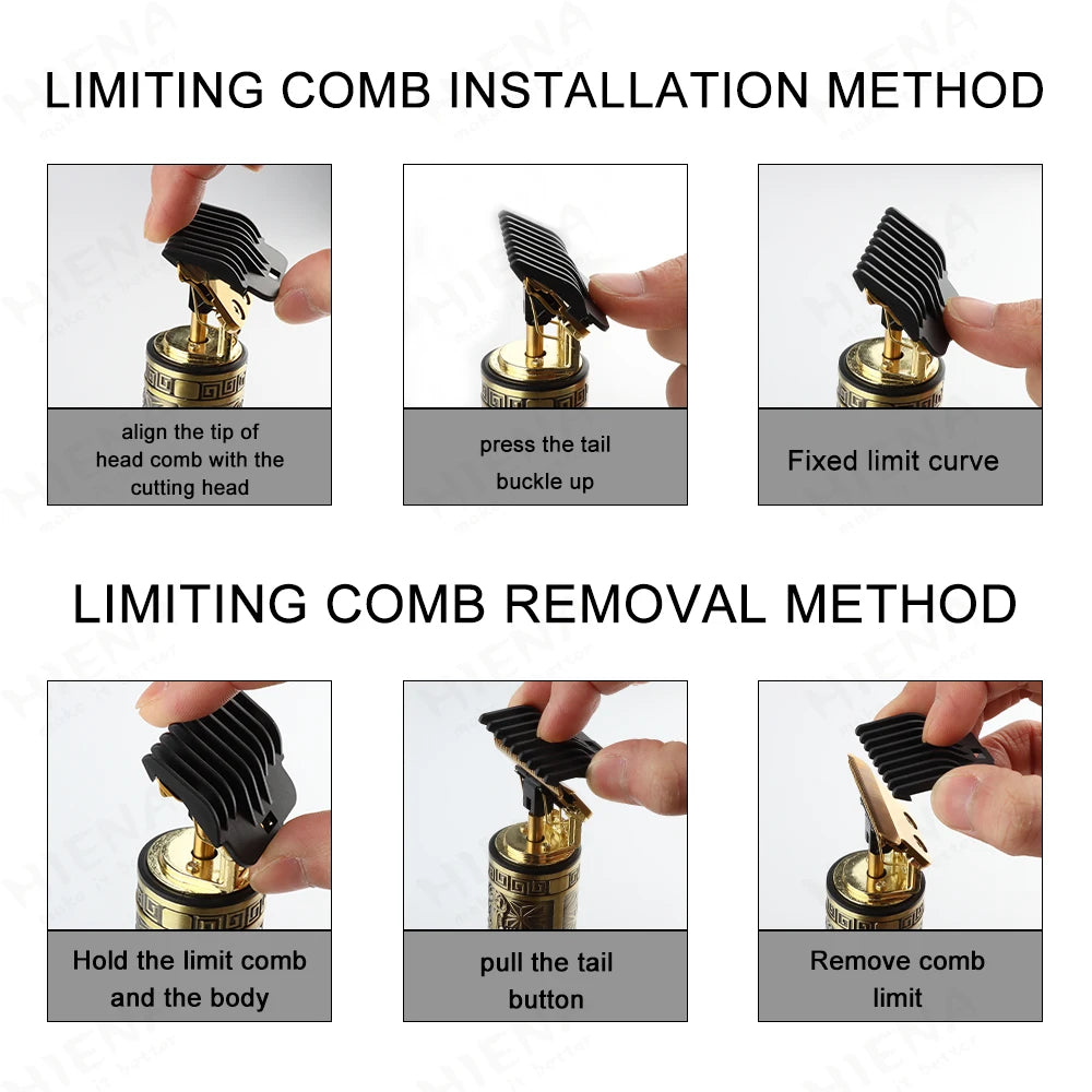 HIENA Rechargeable Electric Hair Clipper Trimmer Kit - Gold Finish