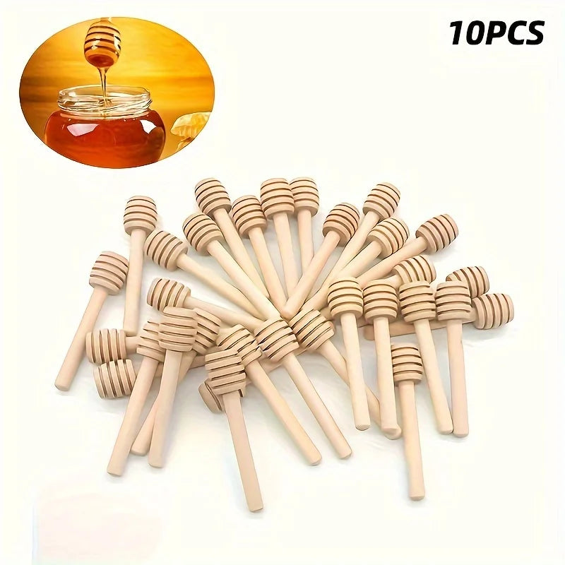 Honey Stir Bar Mixing Handle Jar Spoon Natural Wooden 10/30/50Pcs Honey Dipper Wooden Stick Honey Spoons Kitchen tools 10PCS