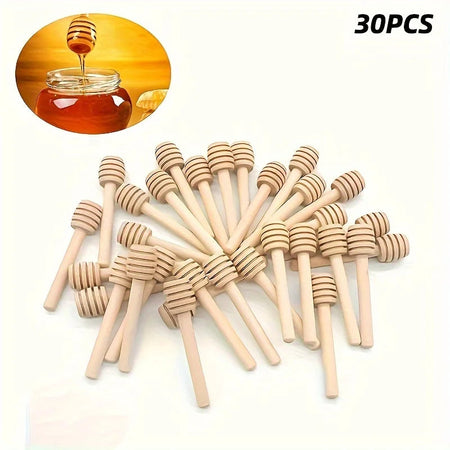 Honey Stir Bar Mixing Handle Jar Spoon Natural Wooden 10/30/50Pcs Honey Dipper Wooden Stick Honey Spoons Kitchen tools 30PCS