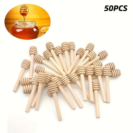 Honey Stir Bar Mixing Handle Jar Spoon Natural Wooden 10/30/50Pcs Honey Dipper Wooden Stick Honey Spoons Kitchen tools 50PCS