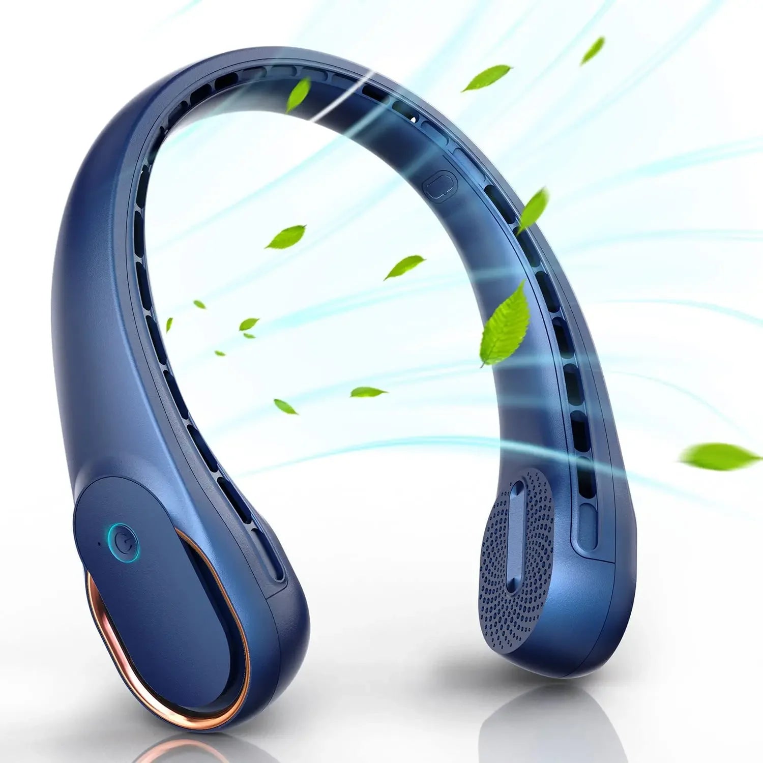 HUANJI 360&amp;deg; Neck Fan with Adjustable Speed and Rechargeable Battery Blue