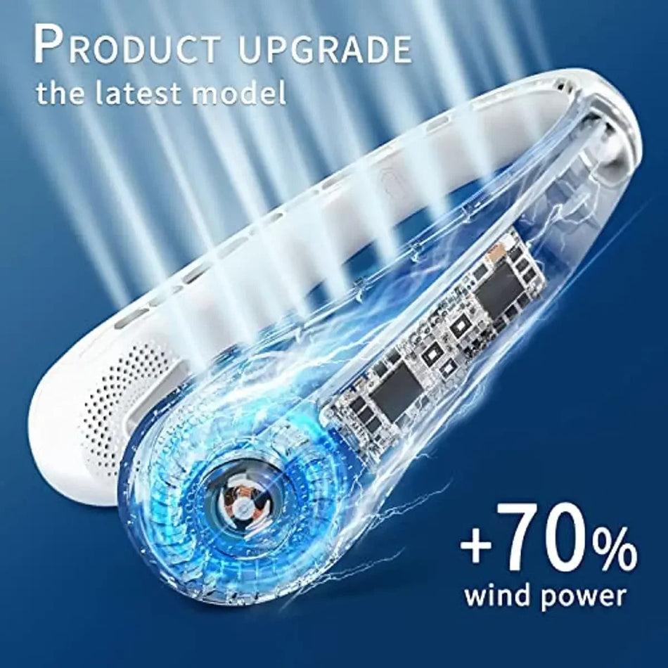 HUANJI Portable Neck Fan 360&amp;deg; Cooling Strong Wind with Adjustable Speed and 5200mAh Rechargeable Battery
