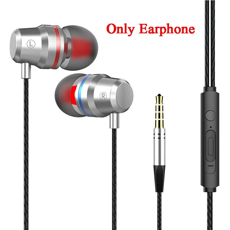 In-Ear Headphones For Xiaomi Earphone For Phone Stereo Bass Headset Metal Wired Earphone HiFi Headphones Mic for Samsung iPhone Silver