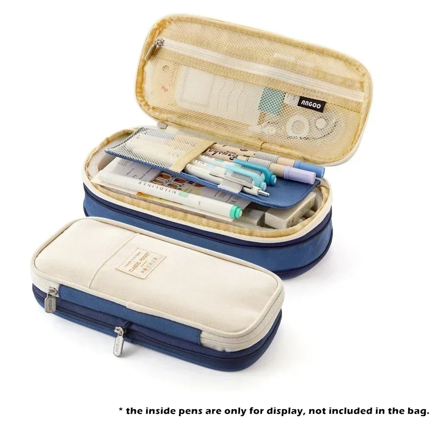 Kawaii Large Capacity Pencil Case - 12 Designs, Canvas Material  Deep Blue