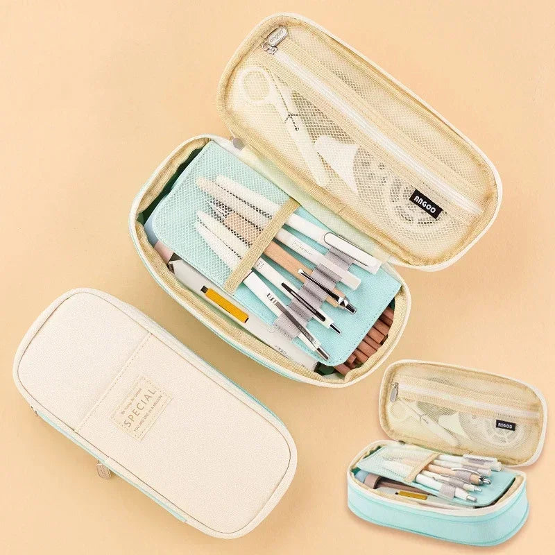 Kawaii Large Capacity Pencil Case - 12 Designs, Canvas Material  Half Green