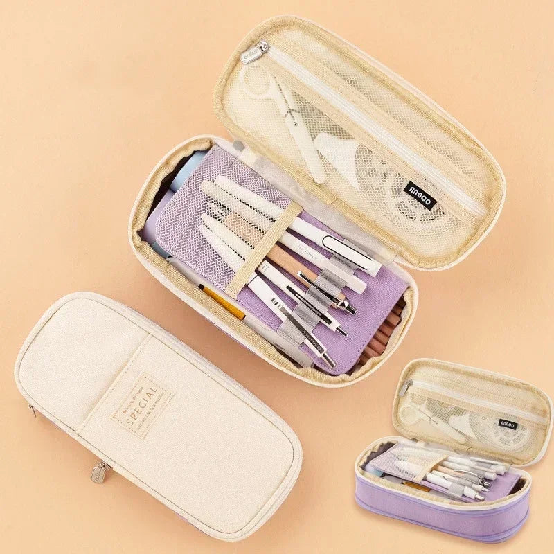 Kawaii Large Capacity Pencil Case - 12 Designs, Canvas Material  Half Purple