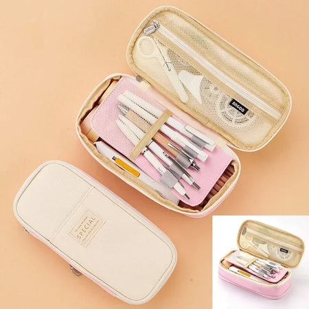 Kawaii Large Capacity Pencil Case - 12 Designs, Canvas Material  Pink