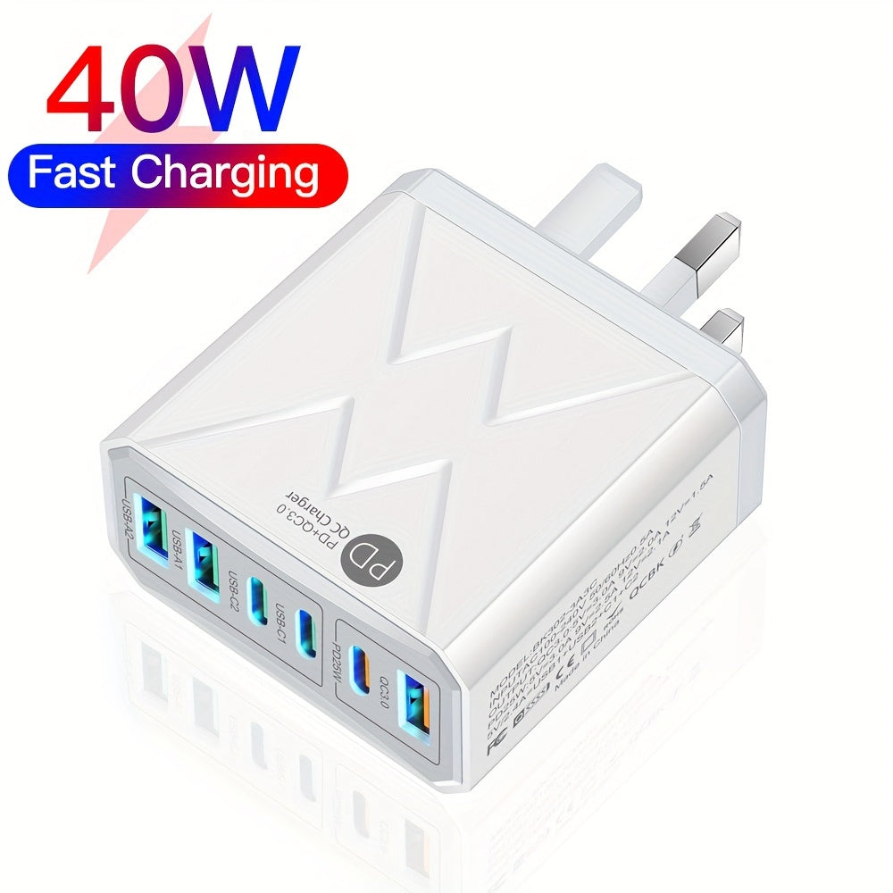 KAXOE 40W PD 6-Port USB C Fast Charger - : Revolutionize Your Charging Game!