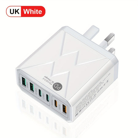 KAXOE 40W PD 6-Port USB C Fast Charger - : Revolutionize Your Charging Game! White / UK Plug