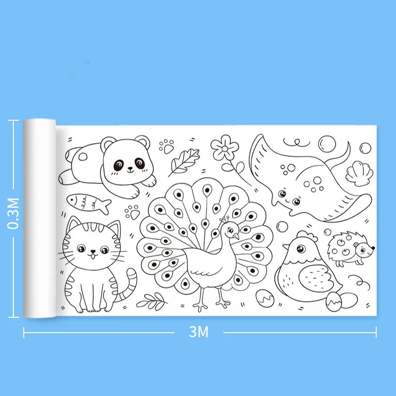 Kids Drawing Toys Sticky Coloring Roll Paper DIY Graffiti Scroll Color Filling Paper Painting Educational Toys for Girls Gift Animal
