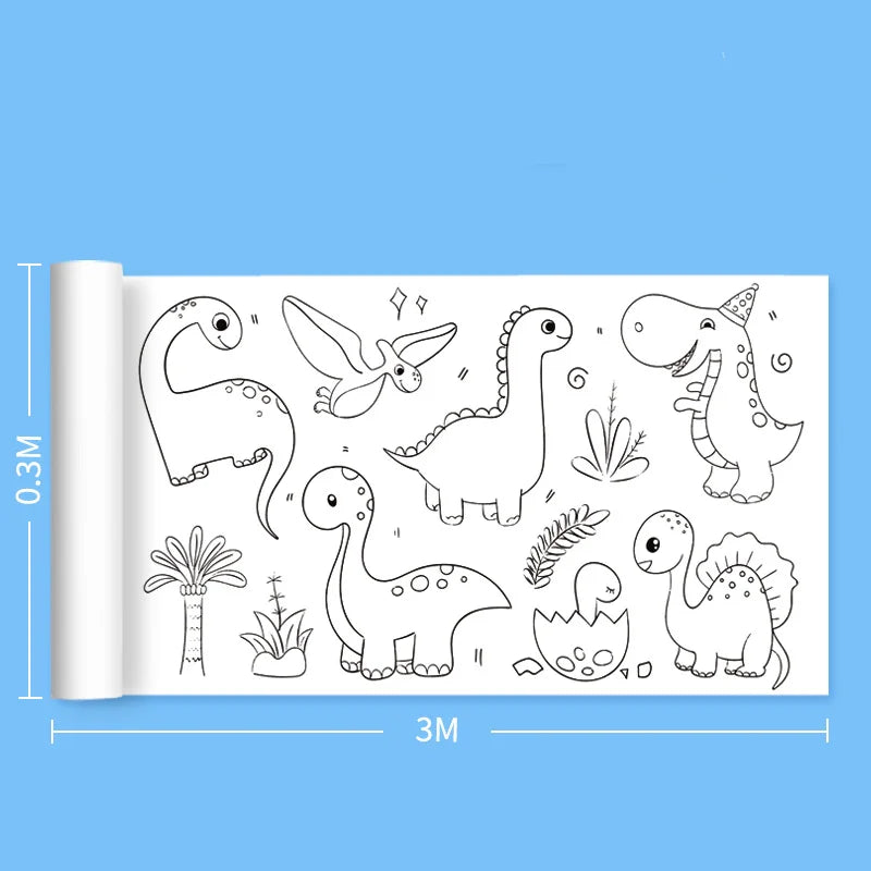 Kids Drawing Toys Sticky Coloring Roll Paper DIY Graffiti Scroll Color Filling Paper Painting Educational Toys for Girls Gift Dinosaur