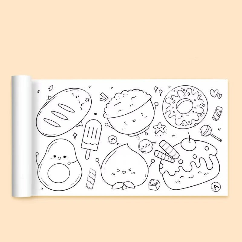 Kids Drawing Toys Sticky Coloring Roll Paper DIY Graffiti Scroll Color Filling Paper Painting Educational Toys for Girls Gift Food