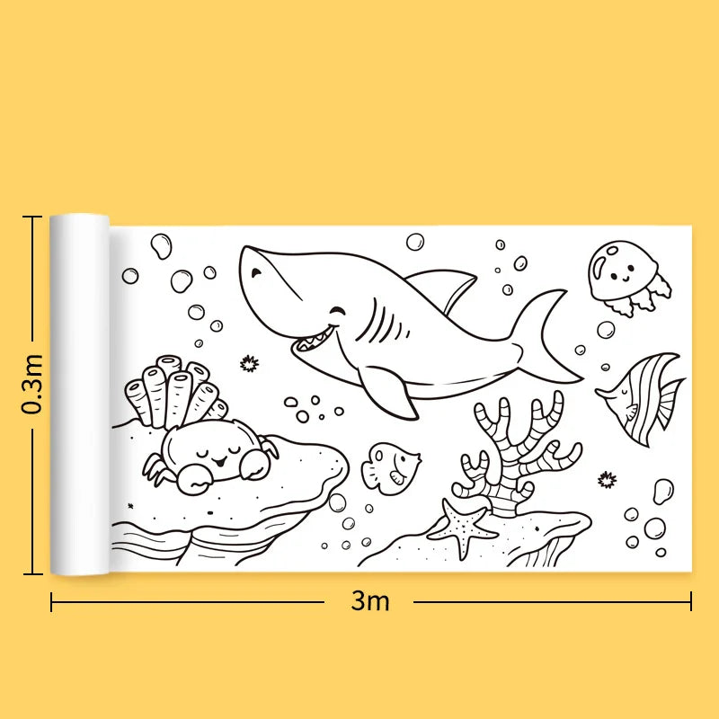 Kids Drawing Toys Sticky Coloring Roll Paper DIY Graffiti Scroll Color Filling Paper Painting Educational Toys for Girls Gift Underwater World