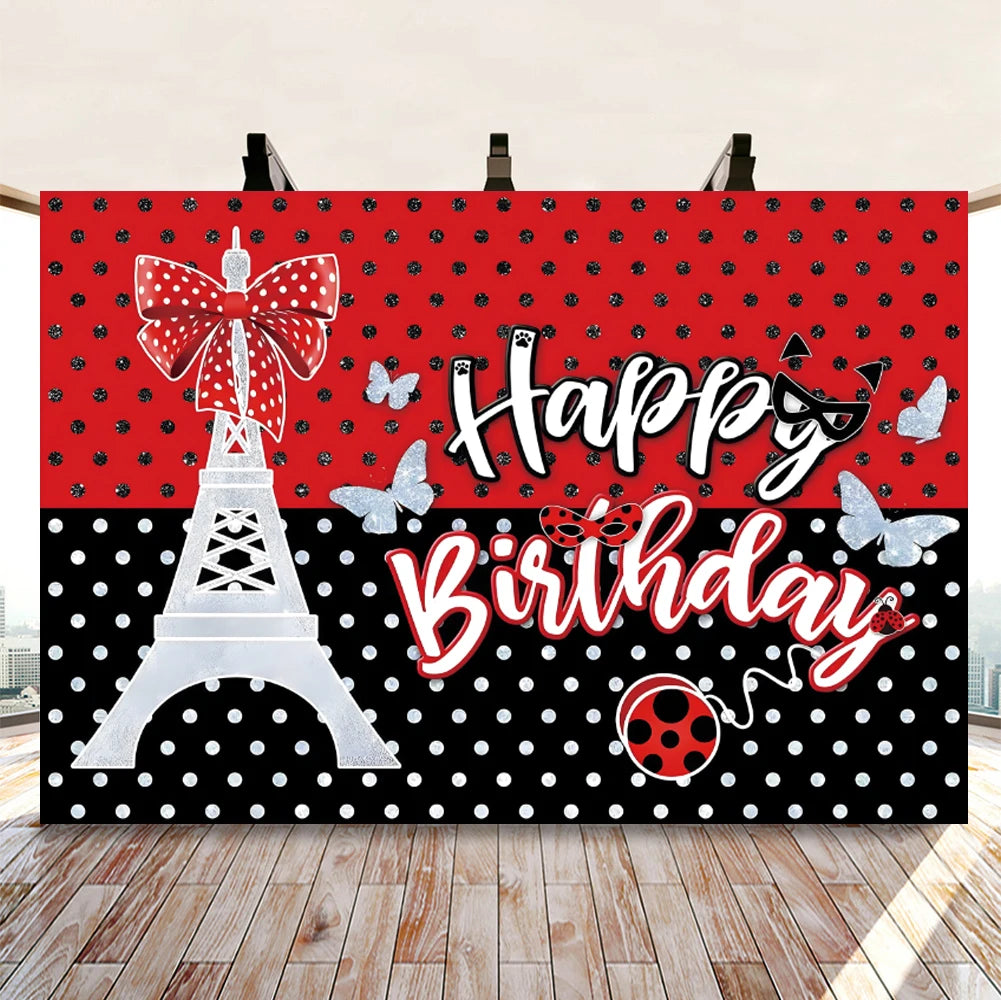 Ladybug Birthday Party Decoration Black Dot Disposable Tableware Set