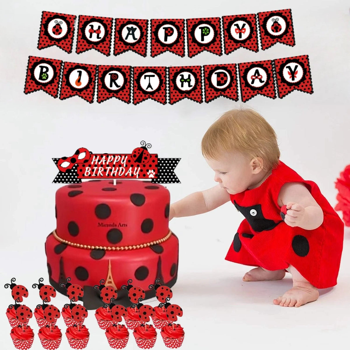 Ladybug Birthday Party Decoration Black Dot Disposable Tableware Set