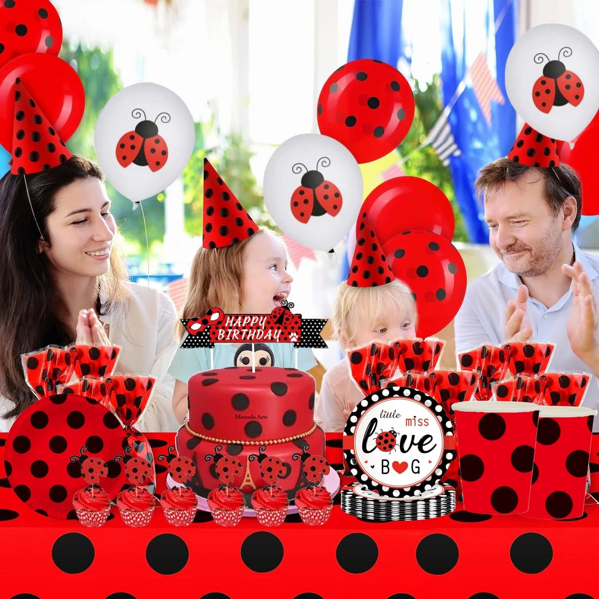Ladybug Birthday Party Decoration Black Dot Disposable Tableware Set