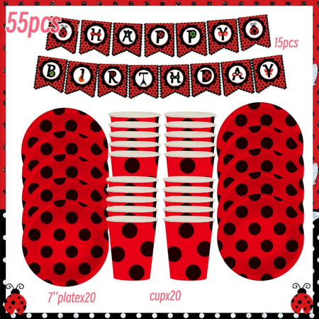 Ladybug Birthday Party Decoration Black Dot Disposable Tableware Set BPQ-55PCS