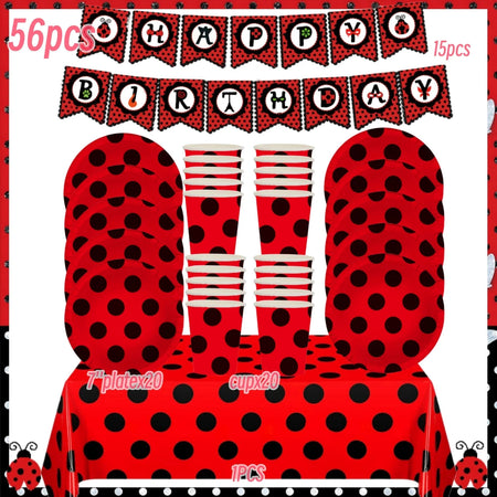 Ladybug Birthday Party Decoration Black Dot Disposable Tableware Set BPQZ-56PCS