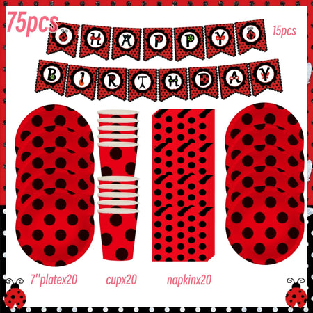 Ladybug Birthday Party Decoration Black Dot Disposable Tableware Set BPQZ-75PCS