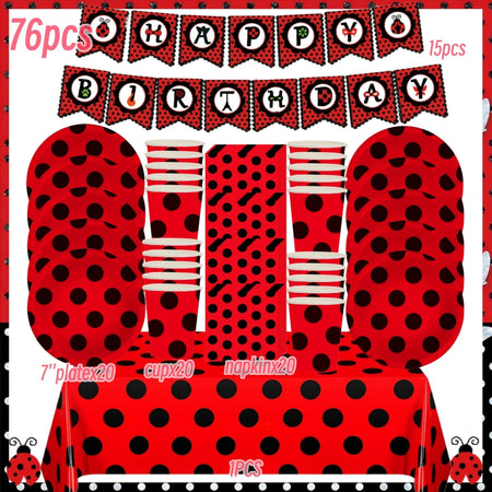 Ladybug Birthday Party Decoration Black Dot Disposable Tableware Set BPQZZ-76PCS