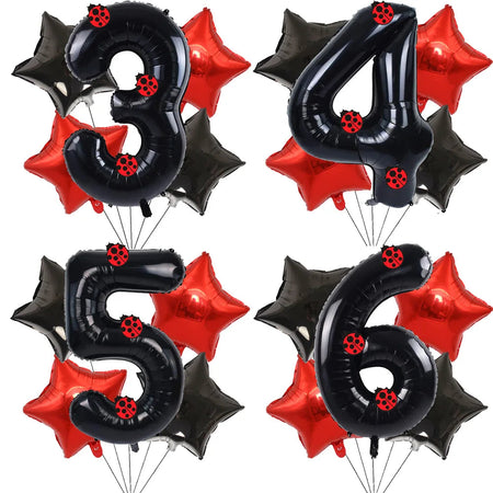 Ladybug Number Balloon &amp;amp; Stickers Set - Baby Shower &amp;amp; Birthday Party Decor
