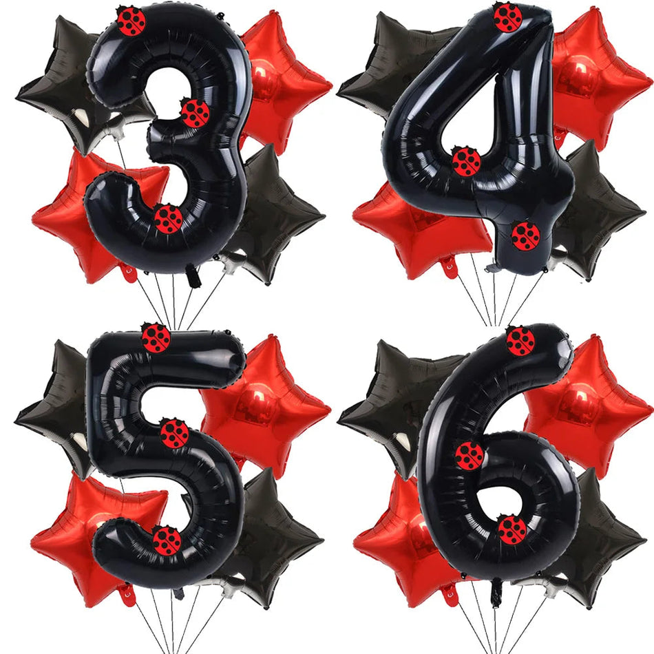 Ladybug Number Balloon &amp;amp; Stickers Set - Baby Shower &amp;amp; Birthday Party Decor