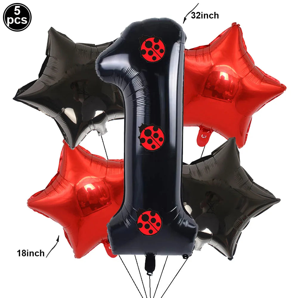 Ladybug Number Balloon &amp;amp; Stickers Set - Baby Shower &amp;amp; Birthday Party Decor Set 1 / as picture